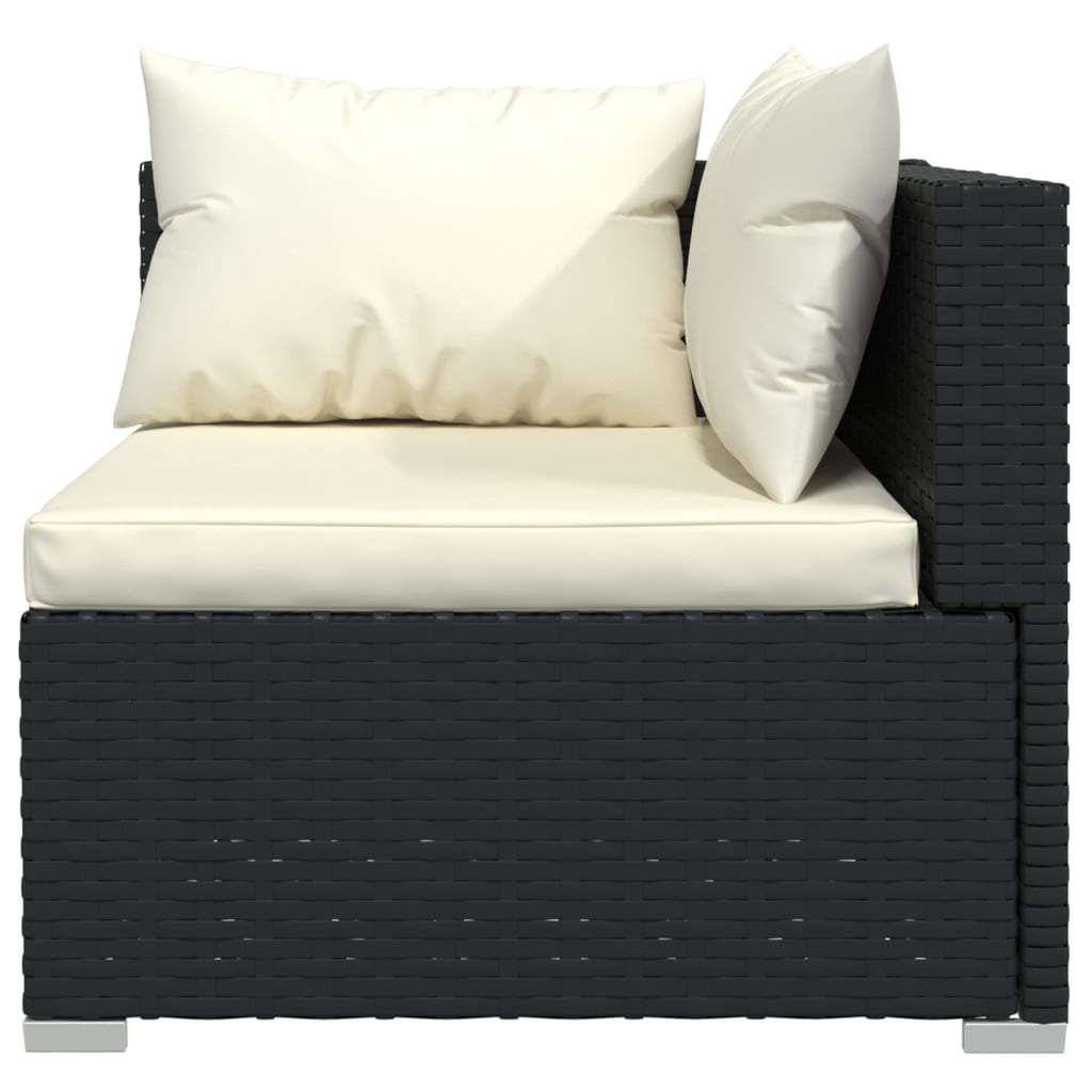 Patio Loveseat with Cushions Black Poly Rattan