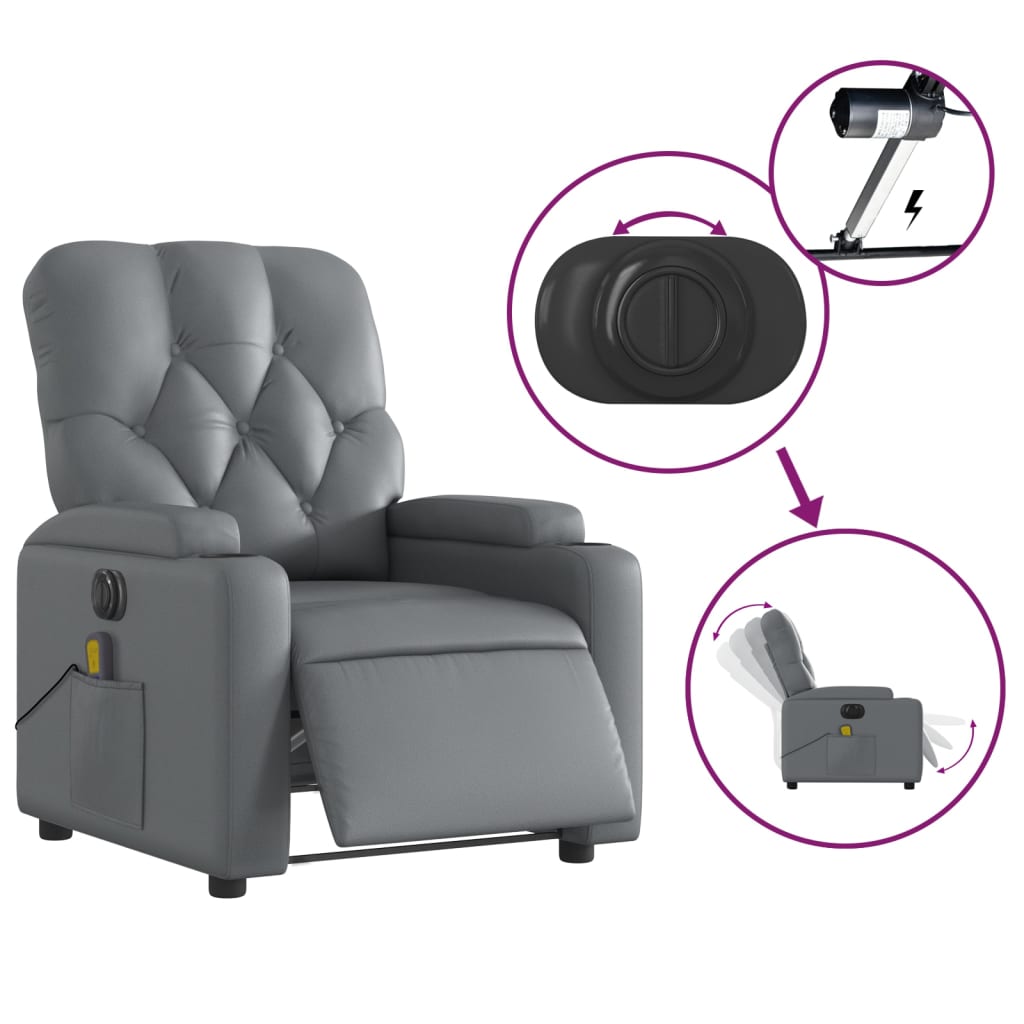 Electric Massage Recliner Chair Gray Faux Leather