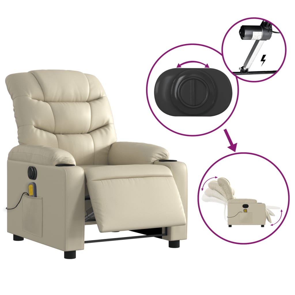 Electric Massage Recliner Chair Cream Faux Leather