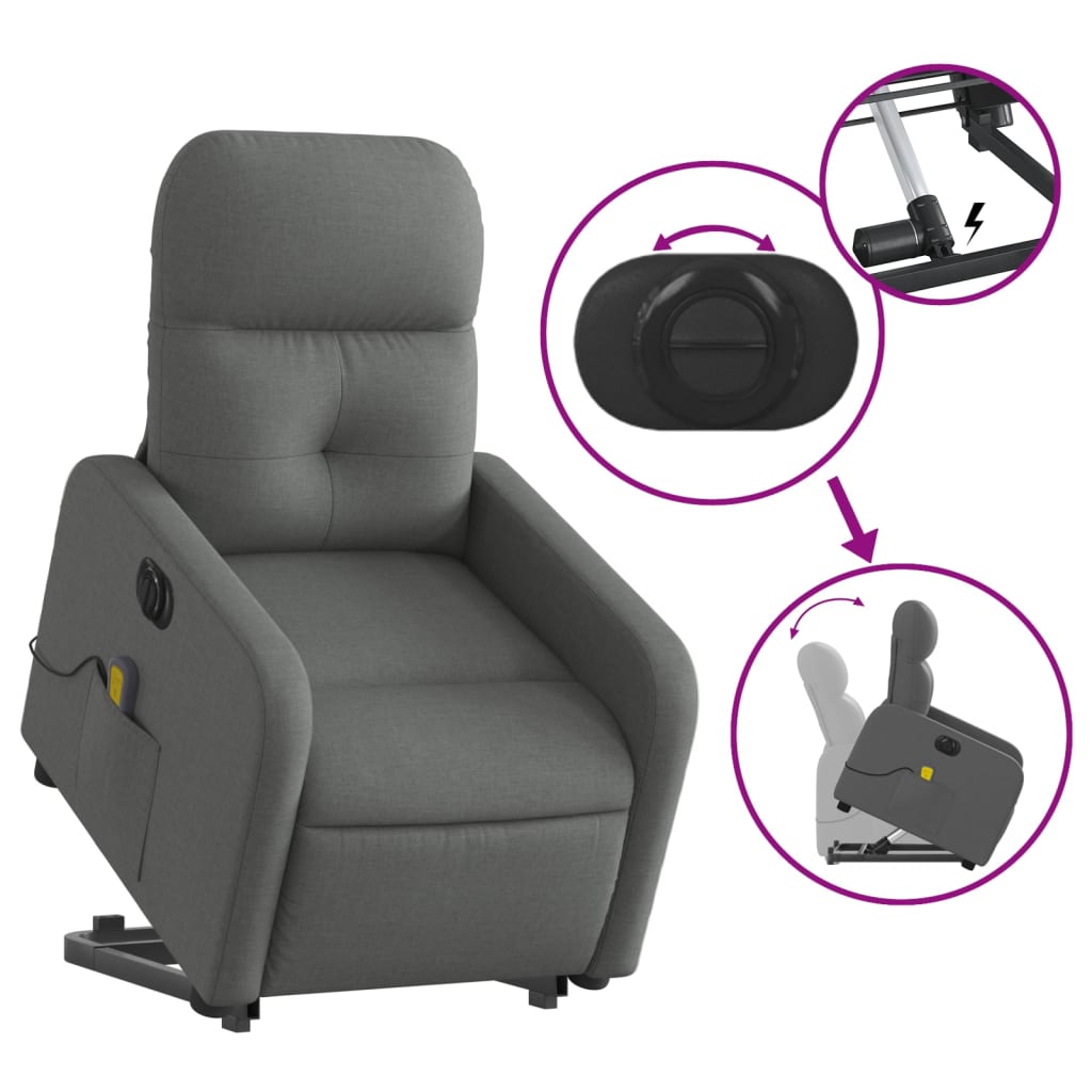 Electric Stand up Massage Recliner Chair Dark Gray Fabric