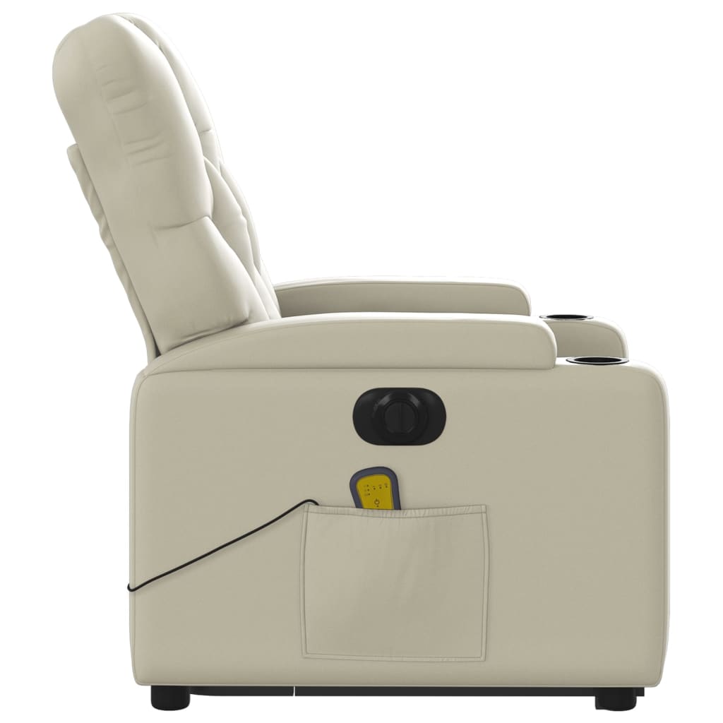 Electric Stand up Massage Recliner Chair Cream Faux Leather