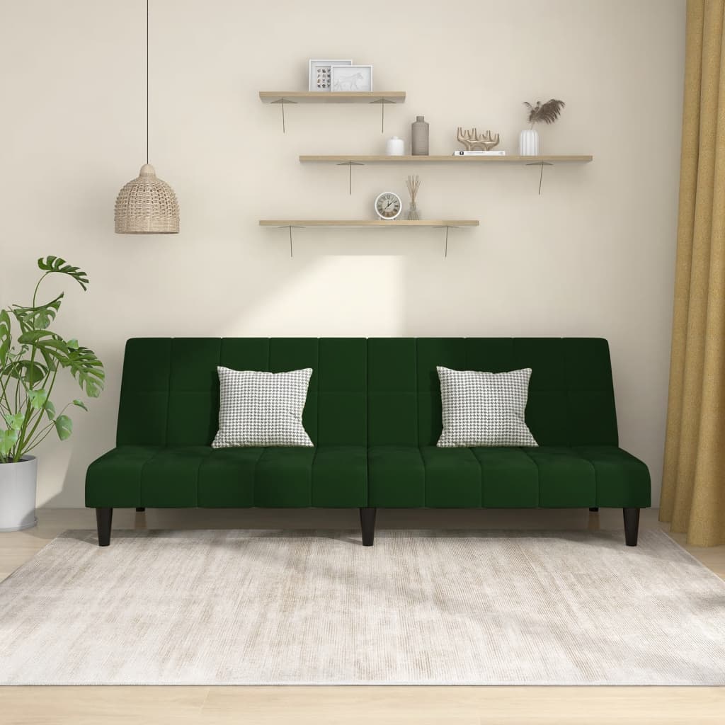 2-Seater Sofa Bed Dark Green Velvet