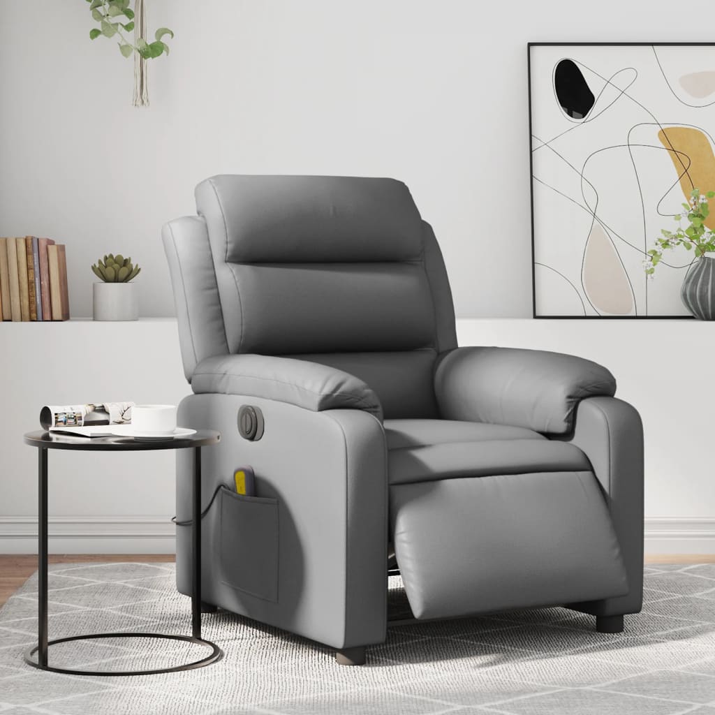 Electric Massage Recliner Chair Gray Faux Leather