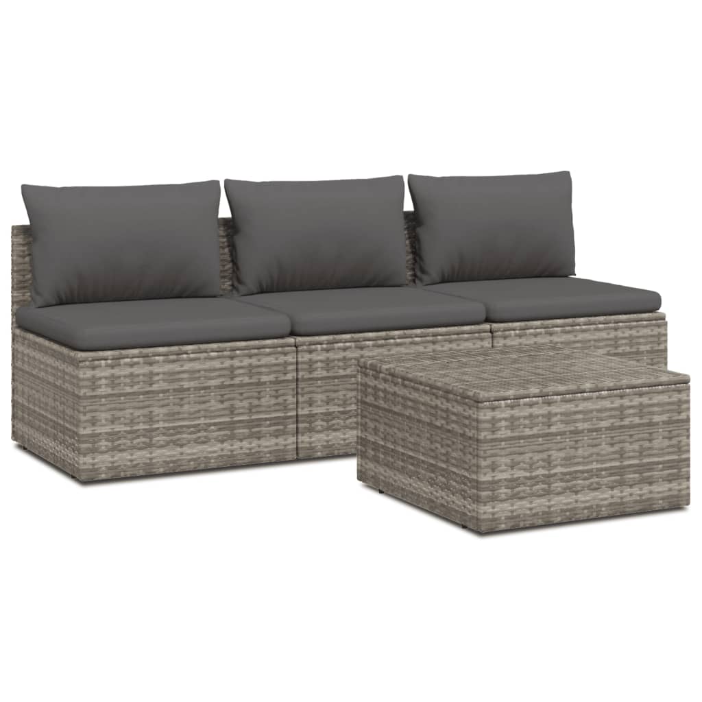 4 Piece Patio Lounge Set with Cushions Gray Poly Rattan