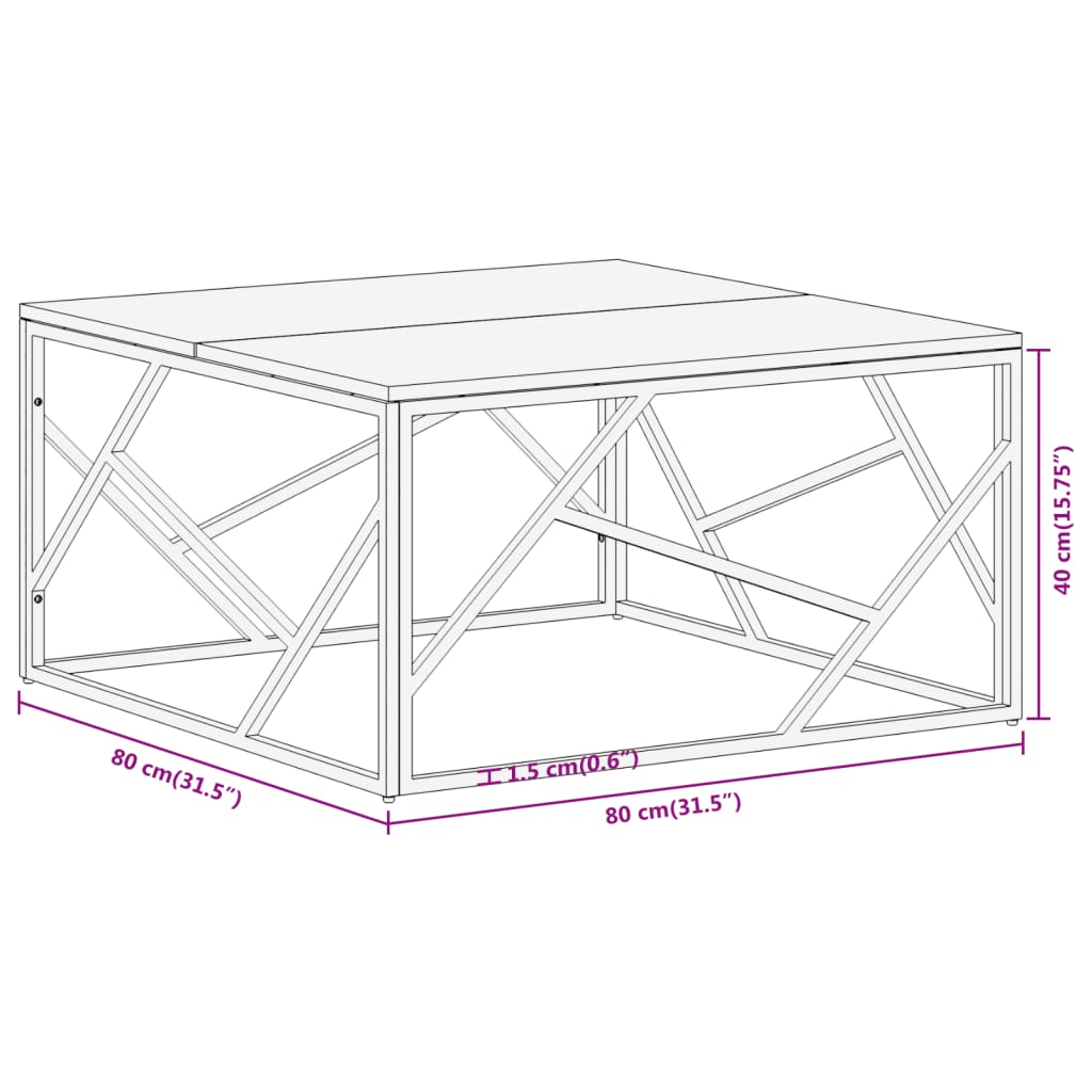 Coffee Table Silver Stainless Steel and Solid Acacia Wood