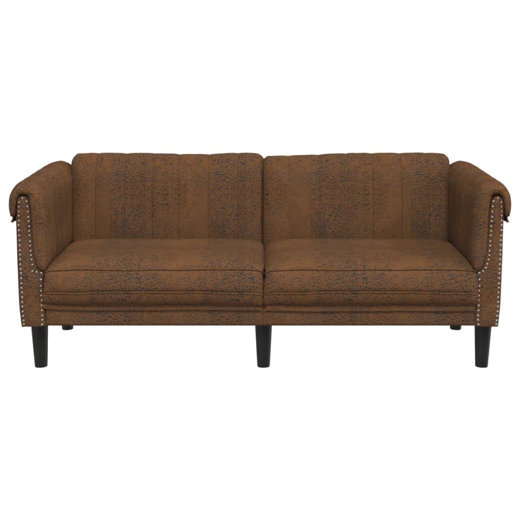 Sofa 2-Seater Brown Faux Suede Leather