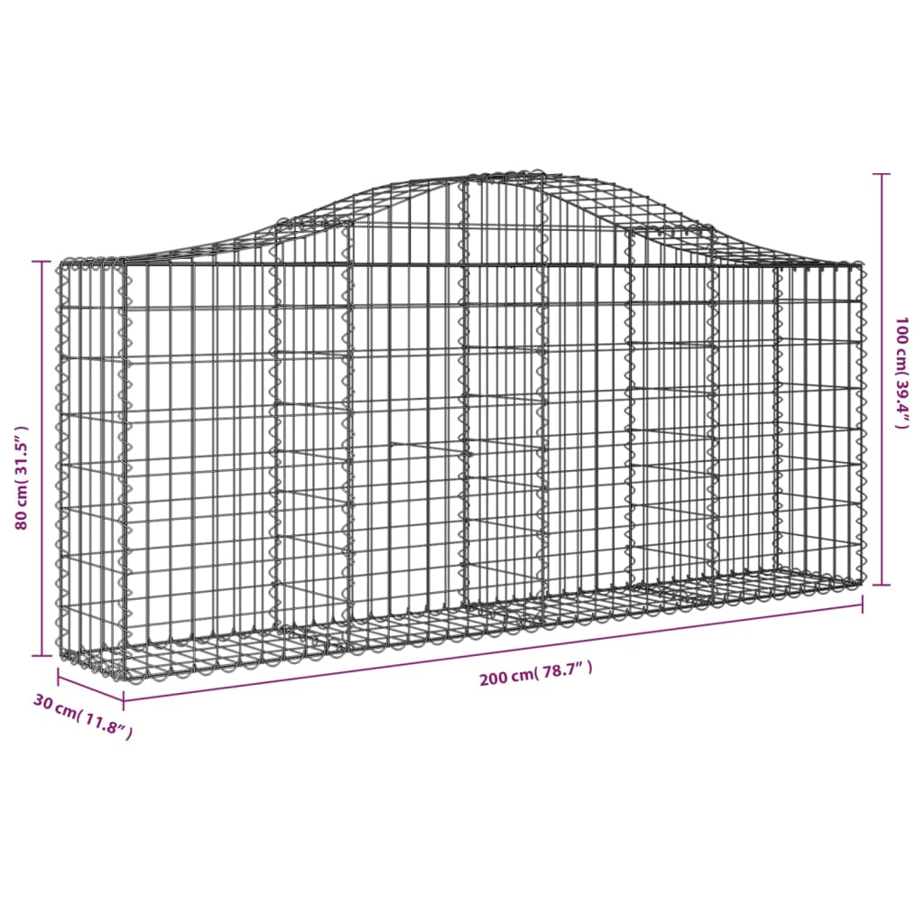 Arched Gabion Basket 78.7"x11.8"x31.5"/39.4" Galvanized Iron