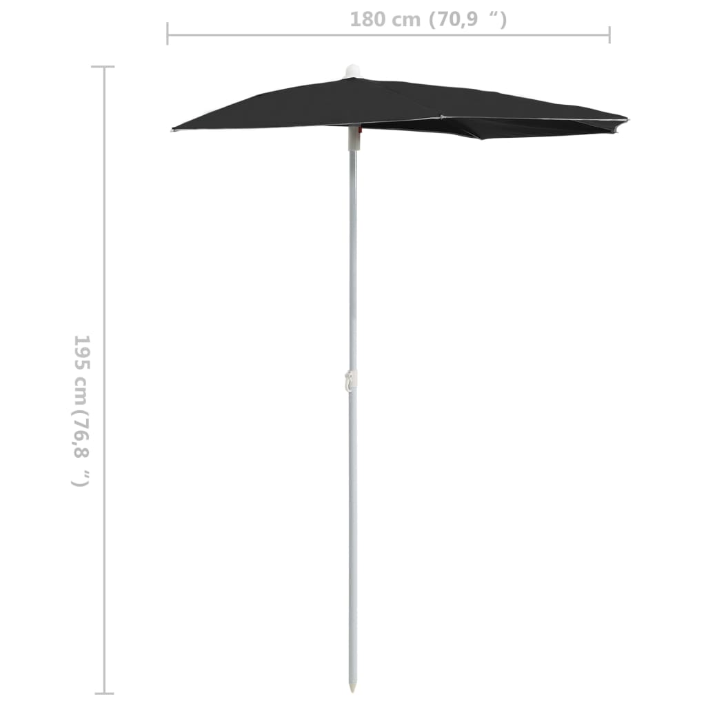 Garden Half Parasol with Pole 70.9"x35.4" Black