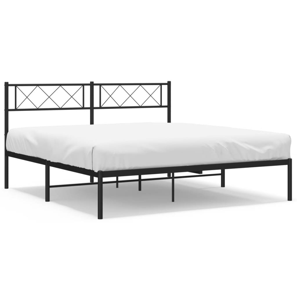 Metal Bed Frame without Mattress with Headboard Black 53.1"x74.8"