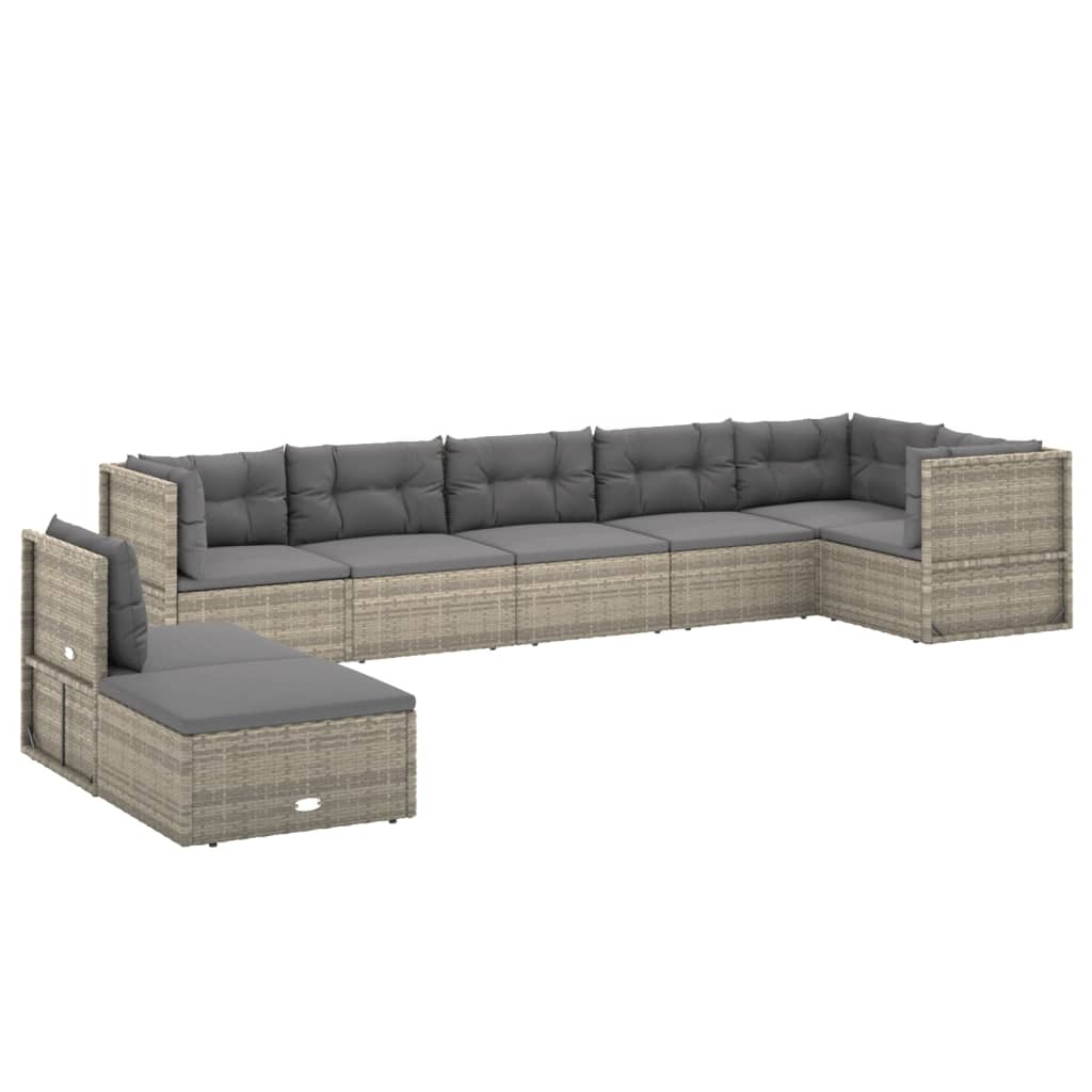 8 Piece Patio Lounge Set with Cushions Gray Poly Rattan