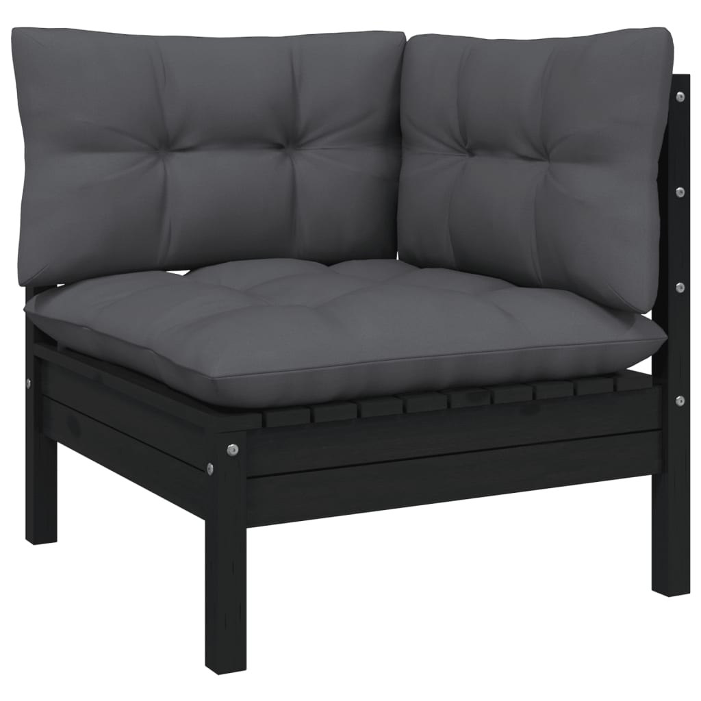 8 Piece Patio Lounge Set with Cushions Black Solid Pinewood