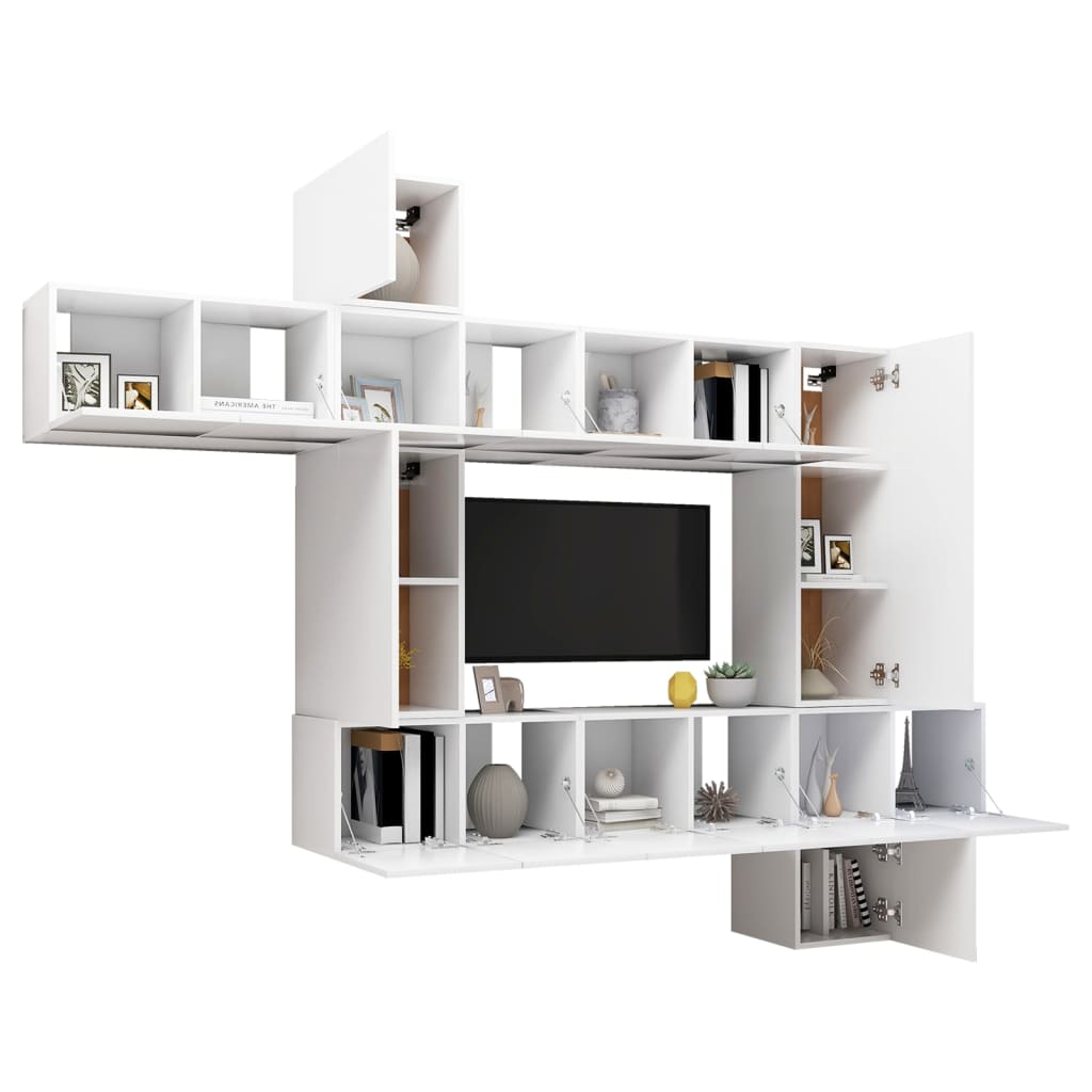 10 Piece TV Stand Set White Engineered Wood