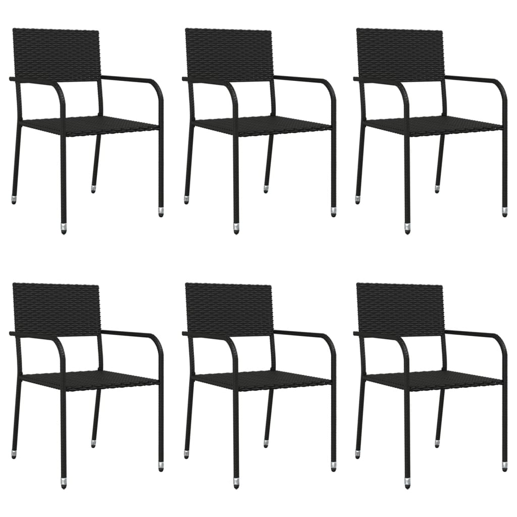 7 Piece Patio Dining Set Black Poly Rattan and Steel