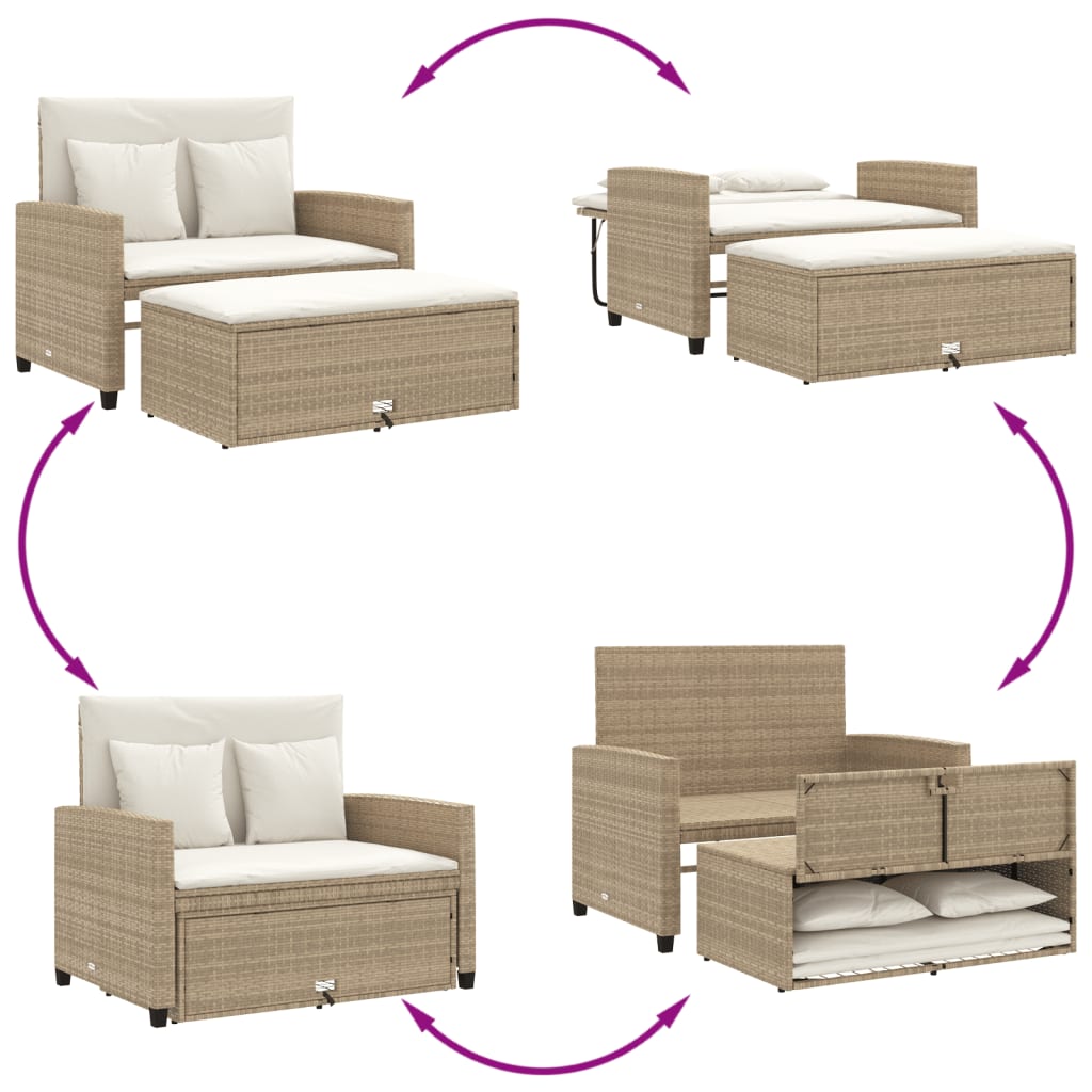 Patio Sofa with Cushions 2-Seater Beige Poly Rattan