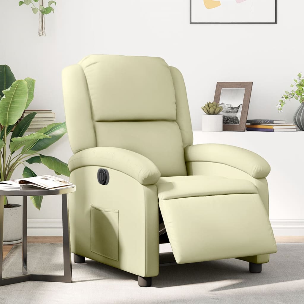 Electric Recliner Chair Cream Real Leather