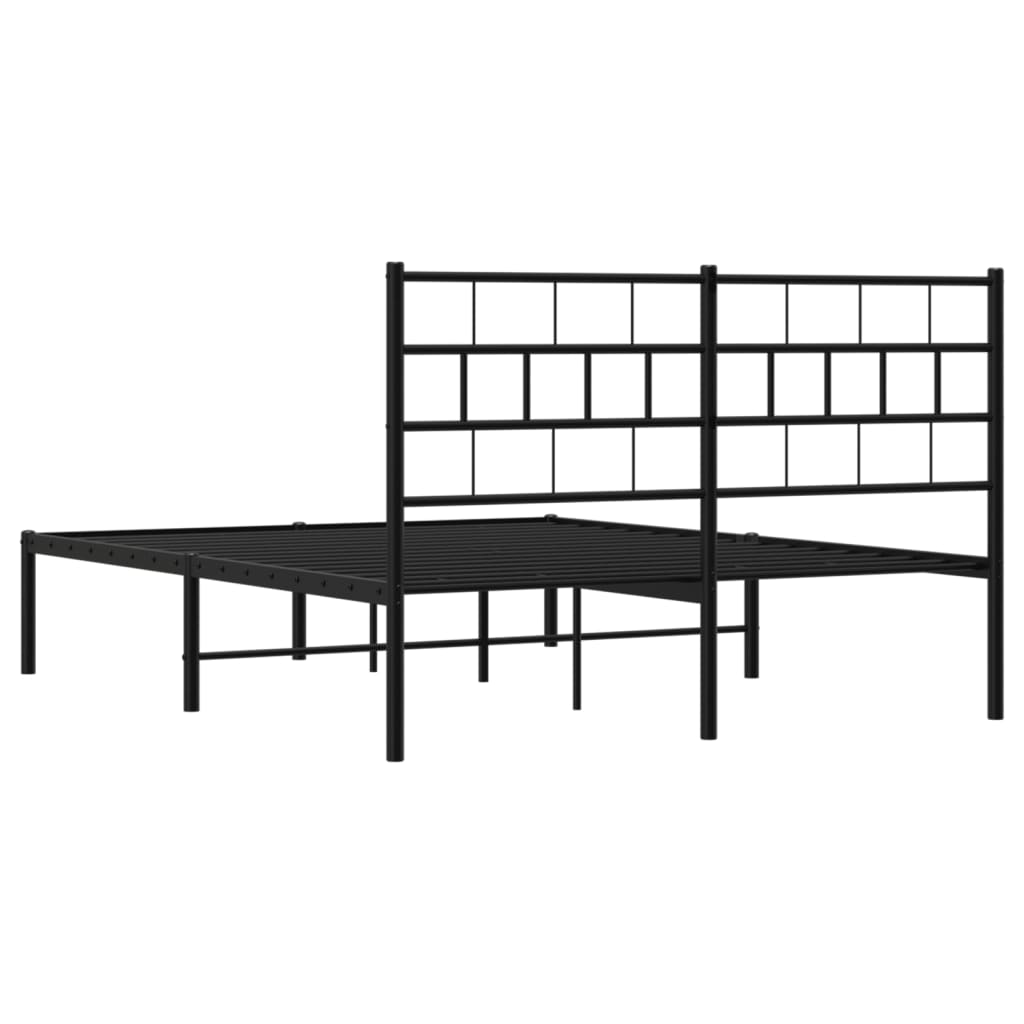 Metal Bed Frame without Mattress with Headboard Black 53.1"x74.8"