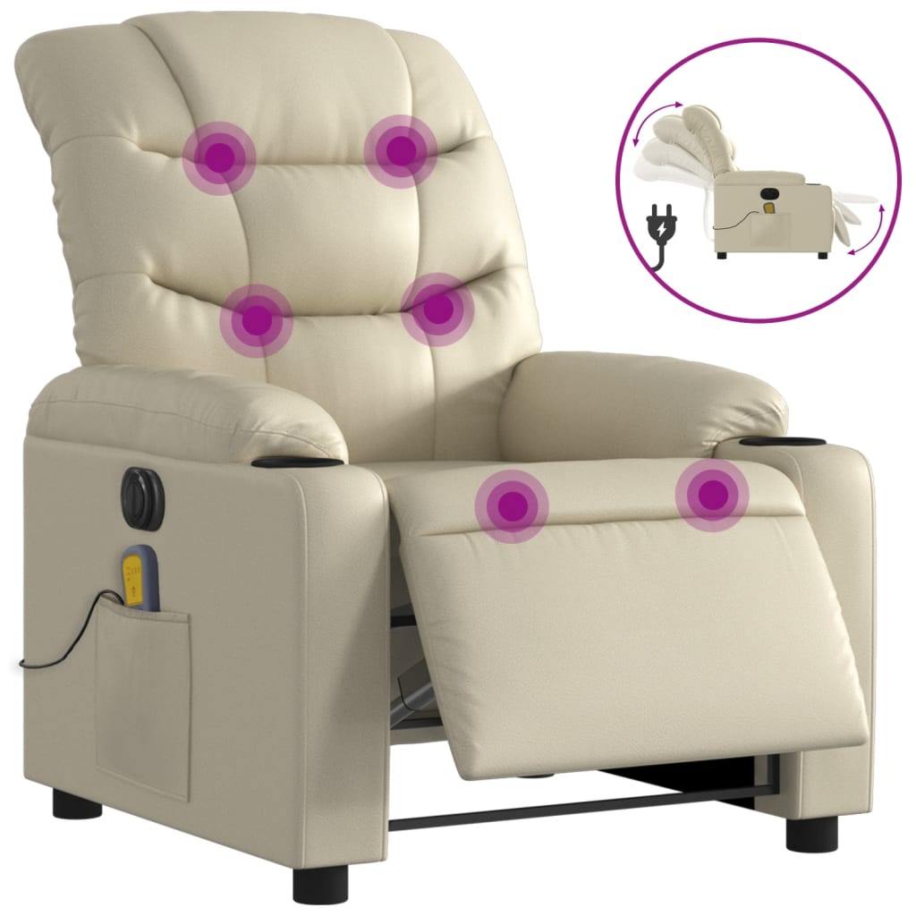 Electric Massage Recliner Chair Cream Faux Leather