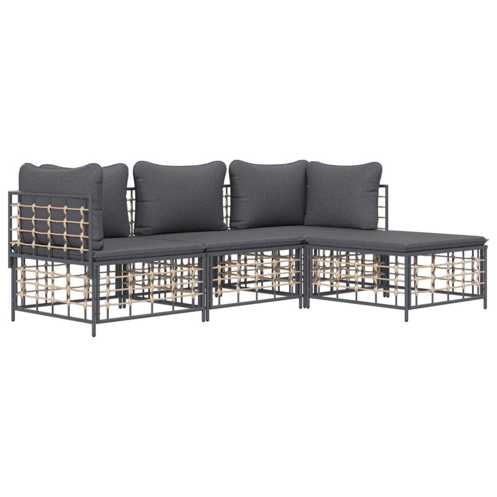 4 Piece Patio Lounge Set with Cushions Anthracite Poly Rattan