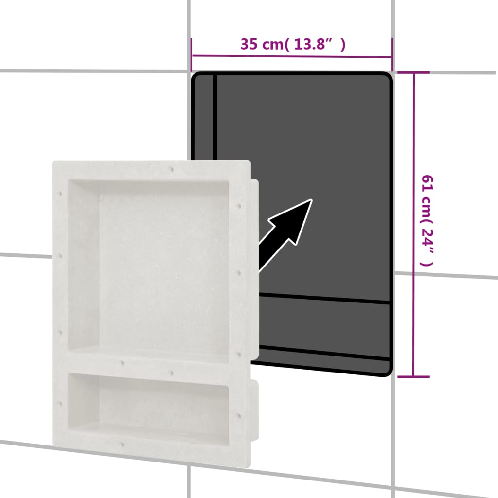 Shower Niche with 2 Compartments Matt White 16.1"x20.1"x3.9"