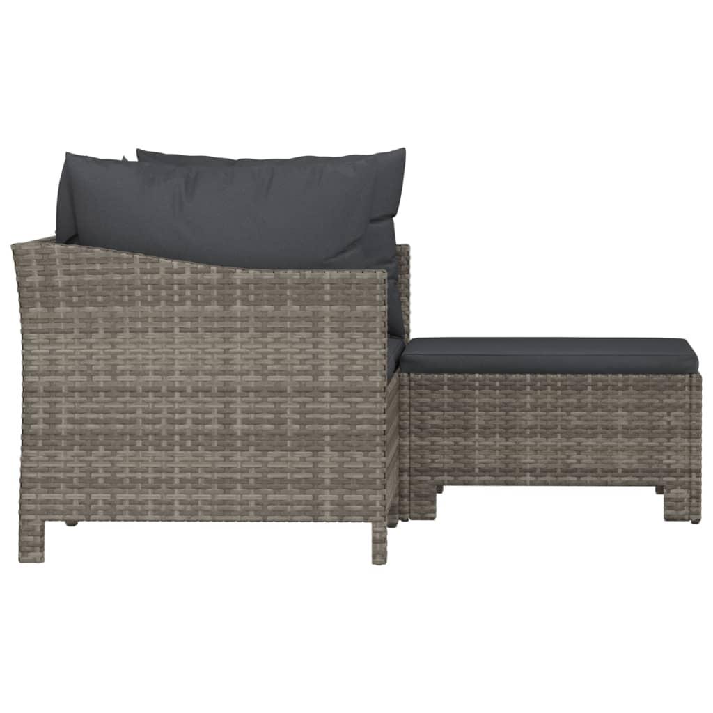 3 Piece Patio Lounge Set with Cushions Gray Poly Rattan