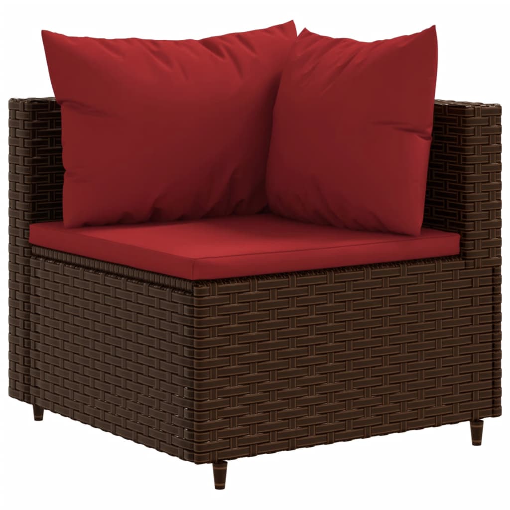 5 Piece Patio Lounge Set with Cushions Brown Poly Rattan