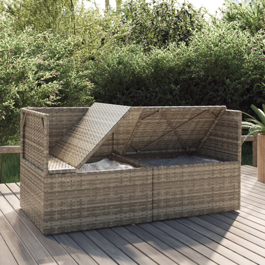 2-Seater Patio Sofa with Cushions Gray Poly Rattan