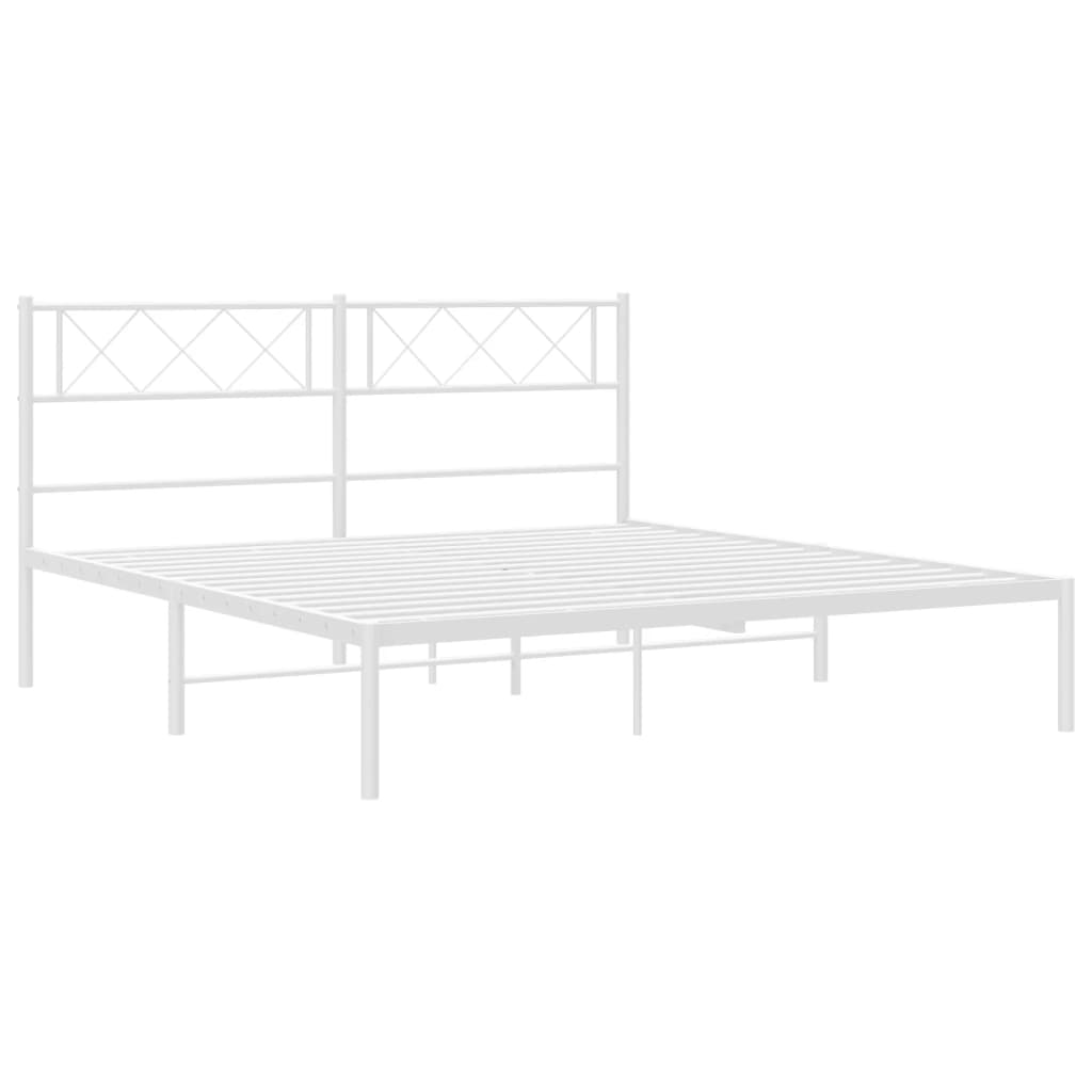 Metal Bed Frame without Mattress with Headboard White 53.1"x74.8"