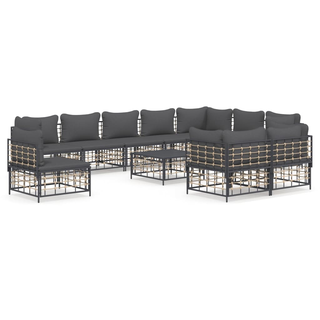 11 Piece Patio Lounge Set with Cushions Anthracite Poly Rattan