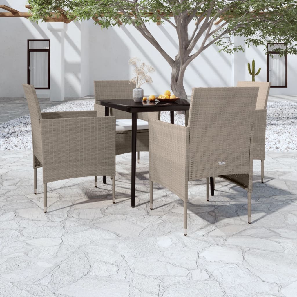 5 Piece Patio Dining Set with Cushions Beige and Black