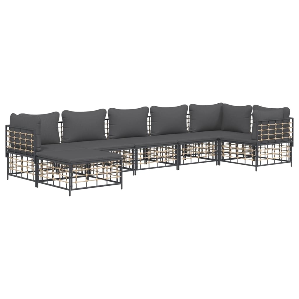 7 Piece Patio Lounge Set with Cushions Anthracite Poly Rattan