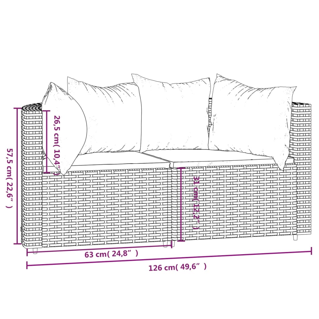 Patio Corner Sofas with Cushions 2 pcs Gray Poly Rattan