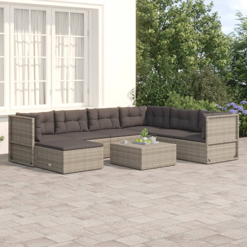 7 Piece Patio Lounge Set with Cushions Gray Poly Rattan