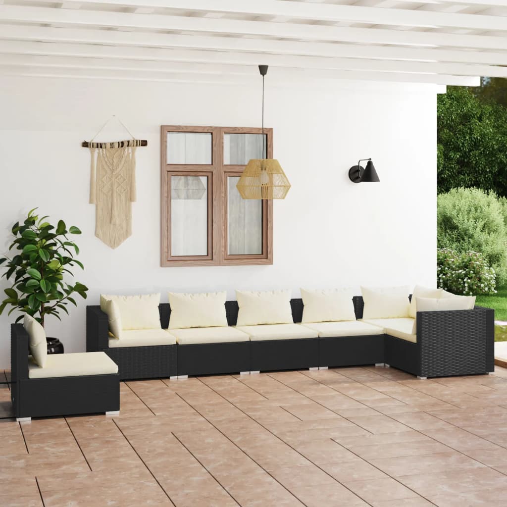 9 Piece Patio Lounge Set with Cushions Poly Rattan Black