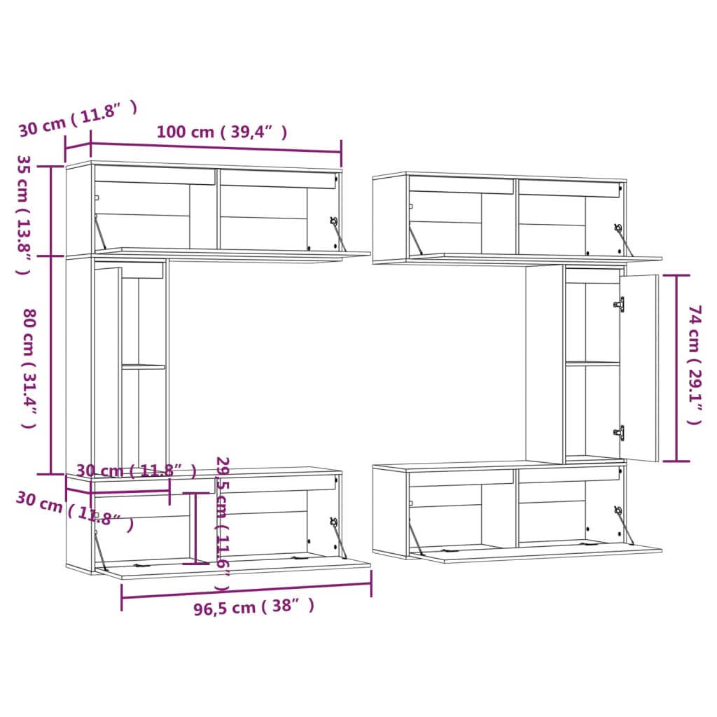 TV Stands 6 pcs Black Solid Wood Pine