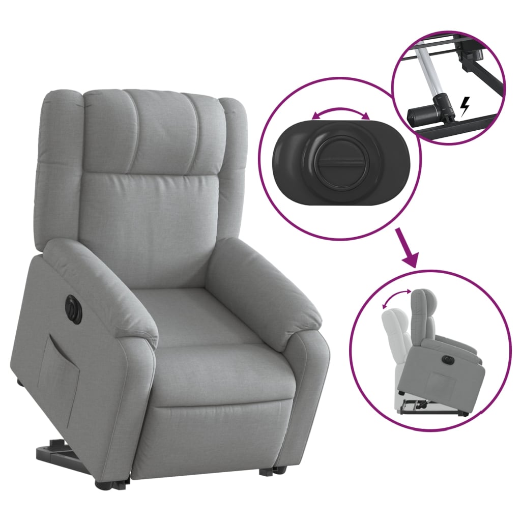 Electric Stand up Recliner Chair Light Gray Fabric