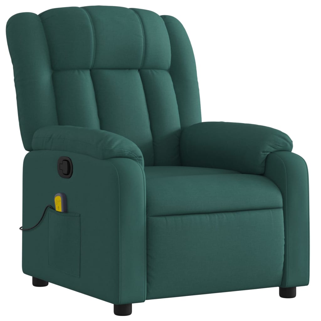 Massage Recliner Chair Dark Green Fabric