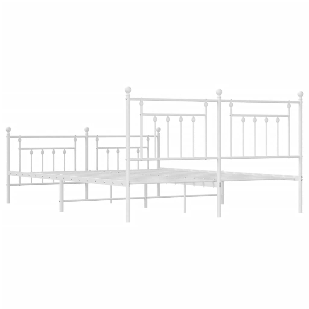 Metal Bed Frame without Mattress with Footboard White 72"x83.9"