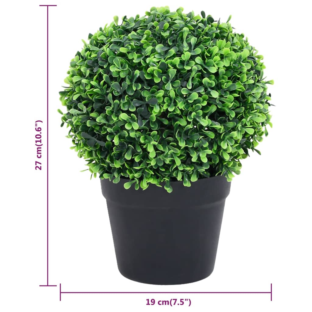 Artificial Boxwood Plants 2 pcs with Pots Ball Shaped Green 10.6"