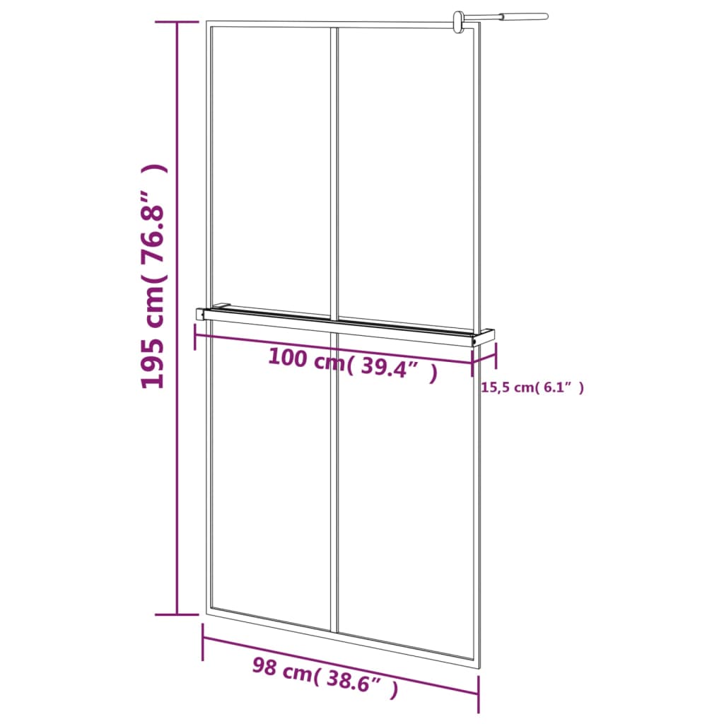 Walk-in Shower Wall with Shelf Black 39.4"x76.8" ESG Glass&Aluminum