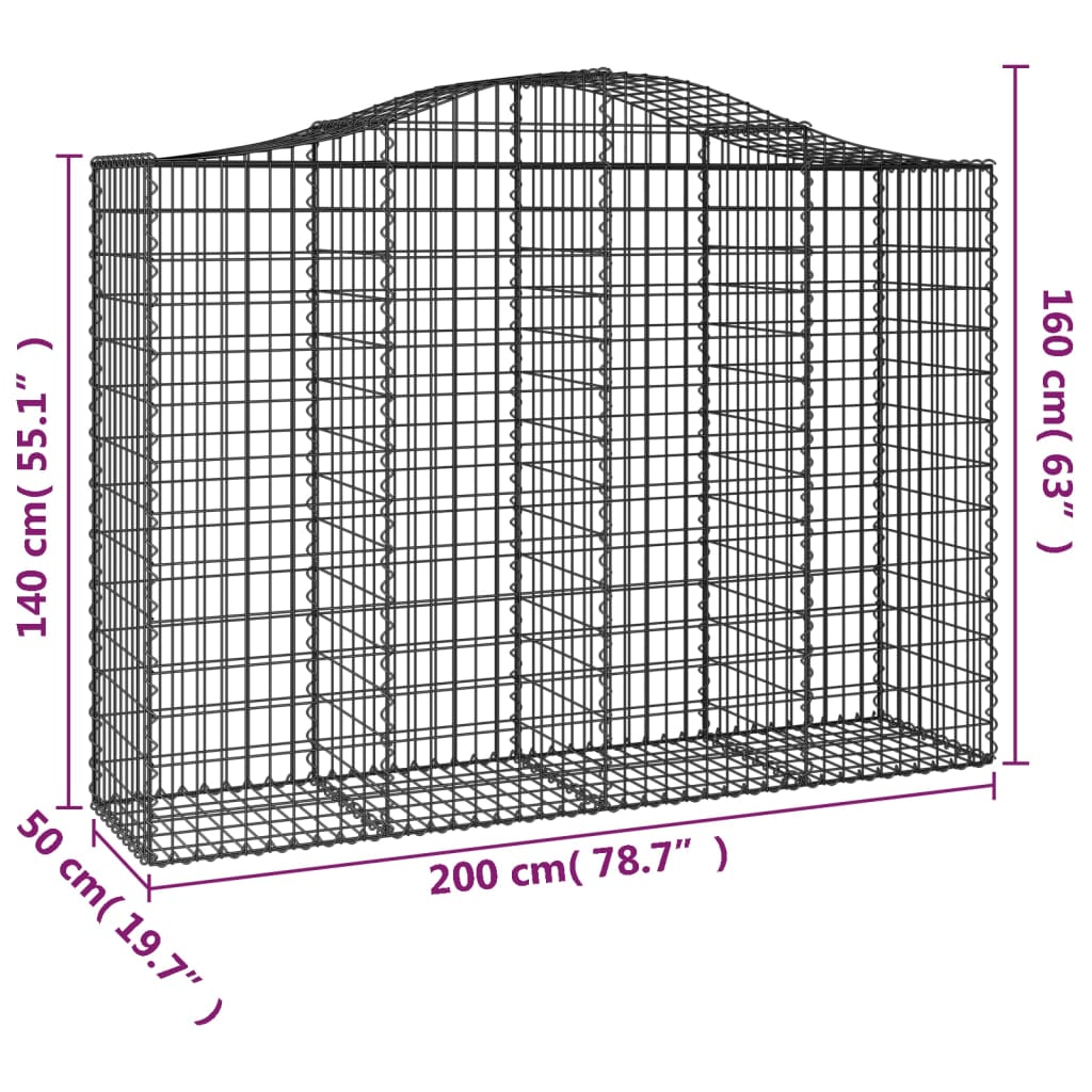 Arched Gabion Basket 78.7"x19.7"x55.1"/63" Galvanized Iron