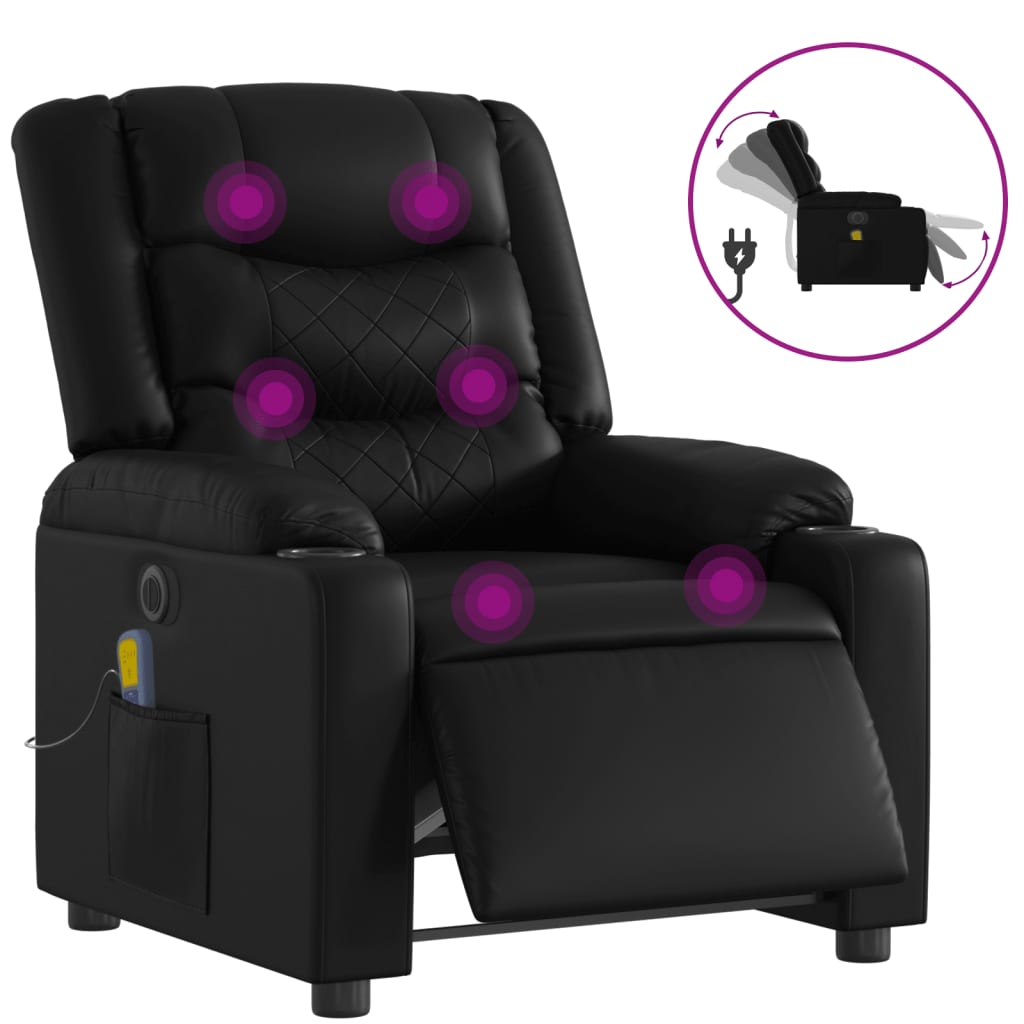 Electric Massage Recliner Chair Black Faux Leather