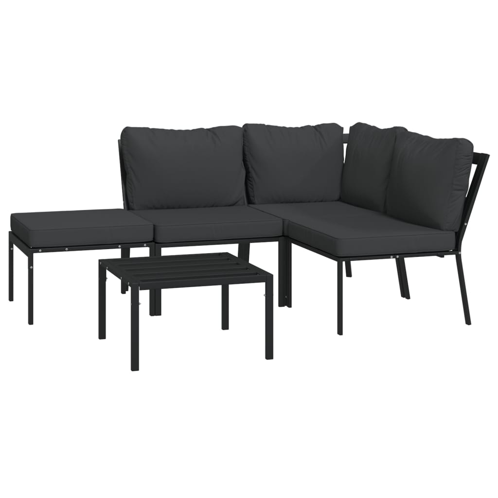 5 Piece Patio Lounge Set with Gray Cushions Steel