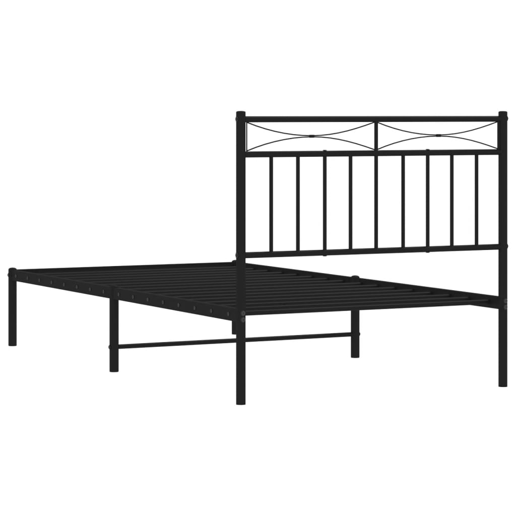 Metal Bed Frame without Mattress with Headboard Black 39.4"x74.8"