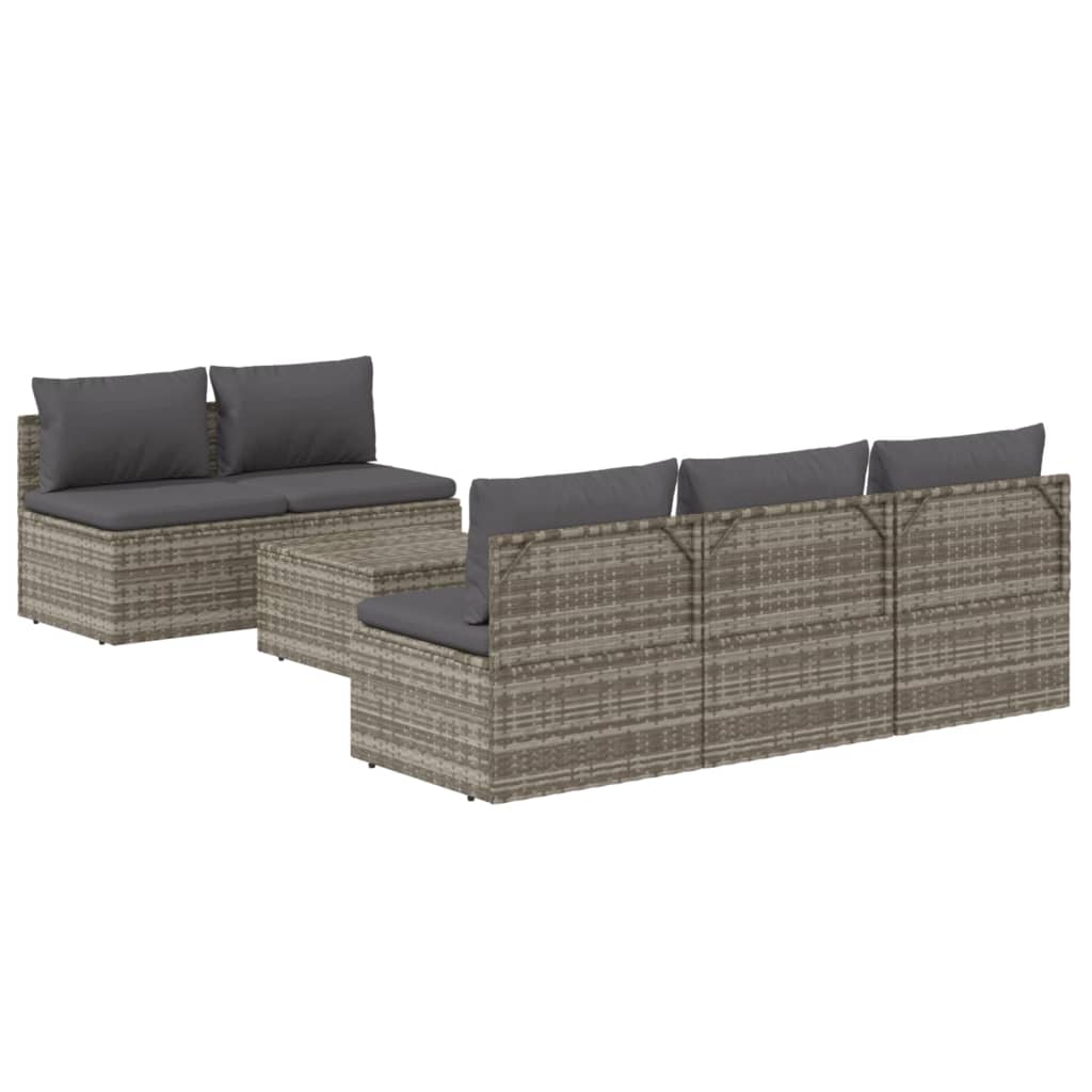 6 Piece Patio Lounge Set with Cushions Gray Poly Rattan