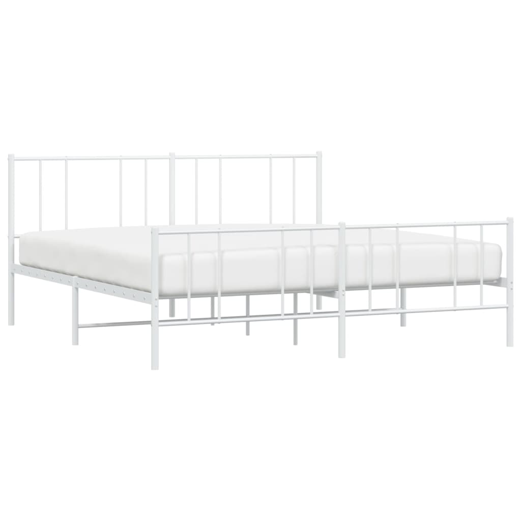 Metal Bed Frame without Mattress with Footboard White 76"x79.9"