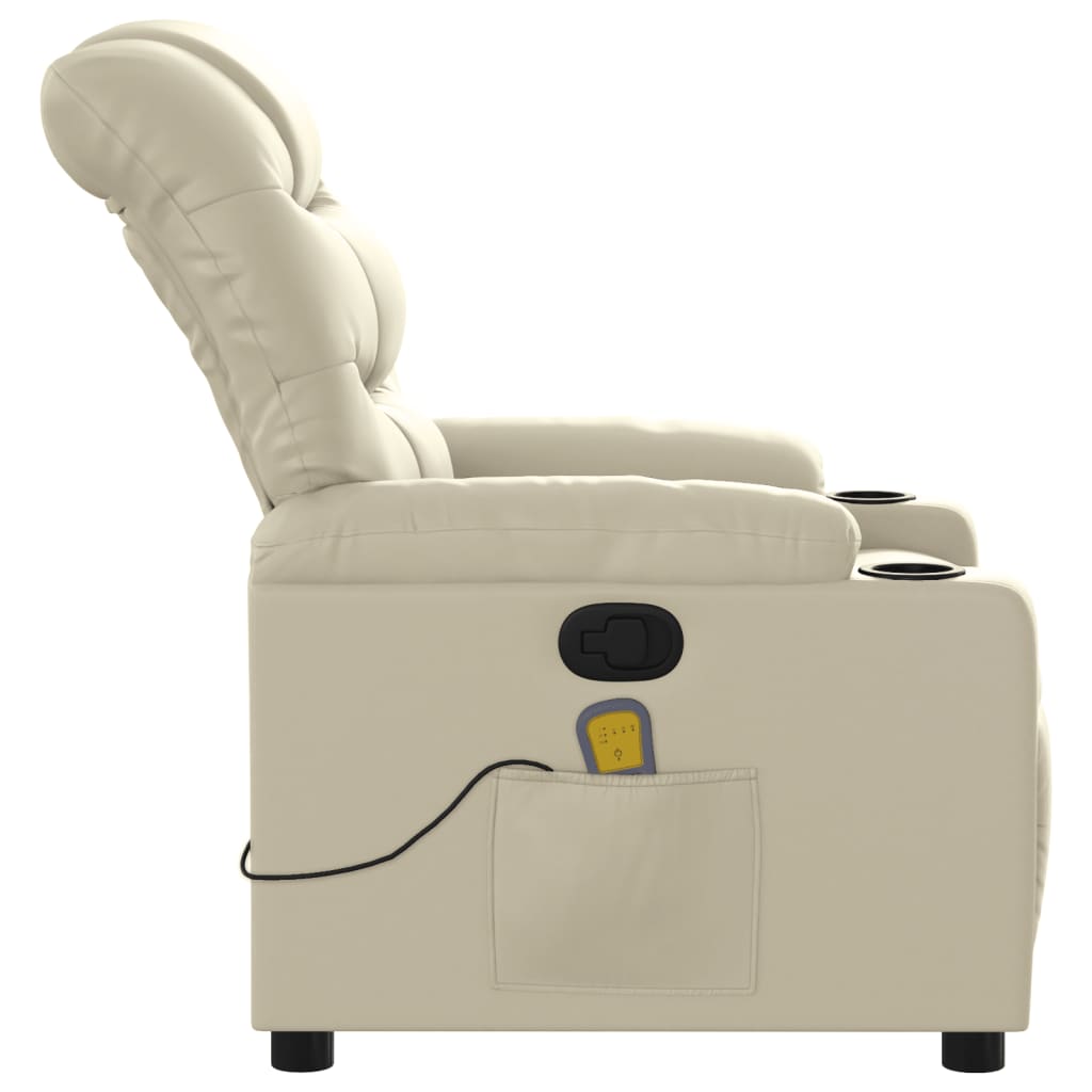 Massage Recliner Chair Cream Faux Leather