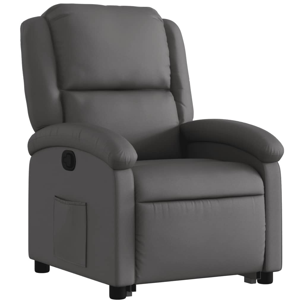 Stand up Recliner Chair Gray Real Leather