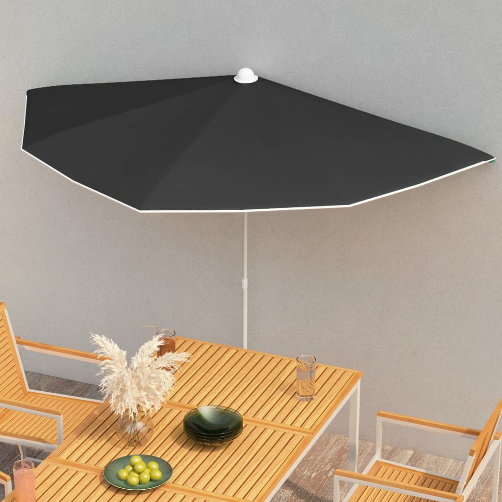 Garden Half Parasol with Pole 70.9"x35.4" Black