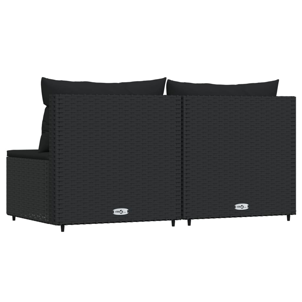 Patio Middle Sofas with Cushions 2 pcs Black Poly Rattan