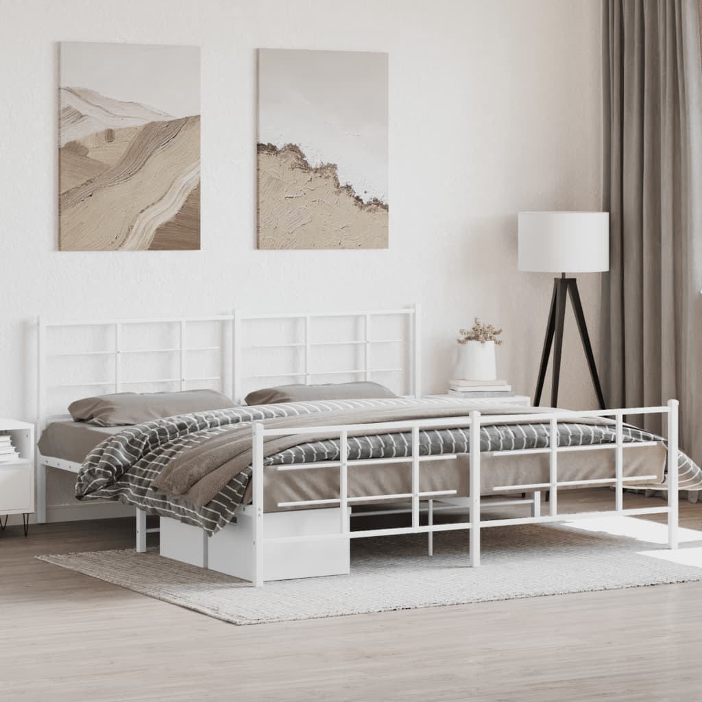 Metal Bed Frame without Mattress with Footboard White 76"x79.9"